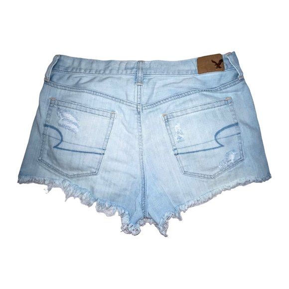 American Eagle AEO Distressed Vintage Hi-Rise Festival Light Wash Shorts 8 - Picture 4 of 7